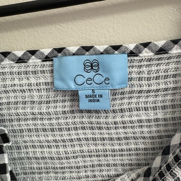 CeCe Black and White Checkered Puff Sleeve Blouse - Picture 2 of 3